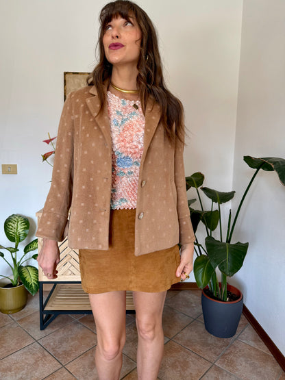 1990’s vintage tan cashmere jacket with metallic square woven pattern