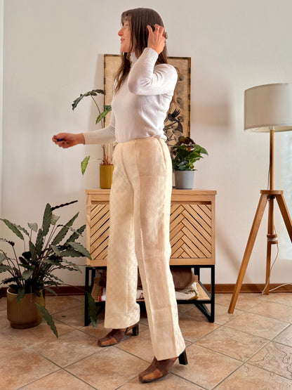 1970's vintage cream checkered weave tweed wool trousers
