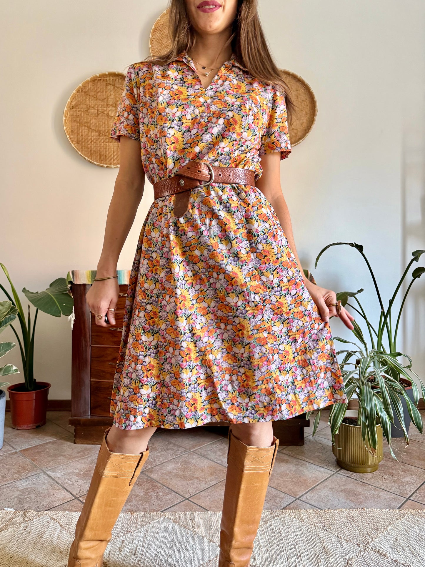 1960’s vintage multicolor pastel micro floral print midi dress