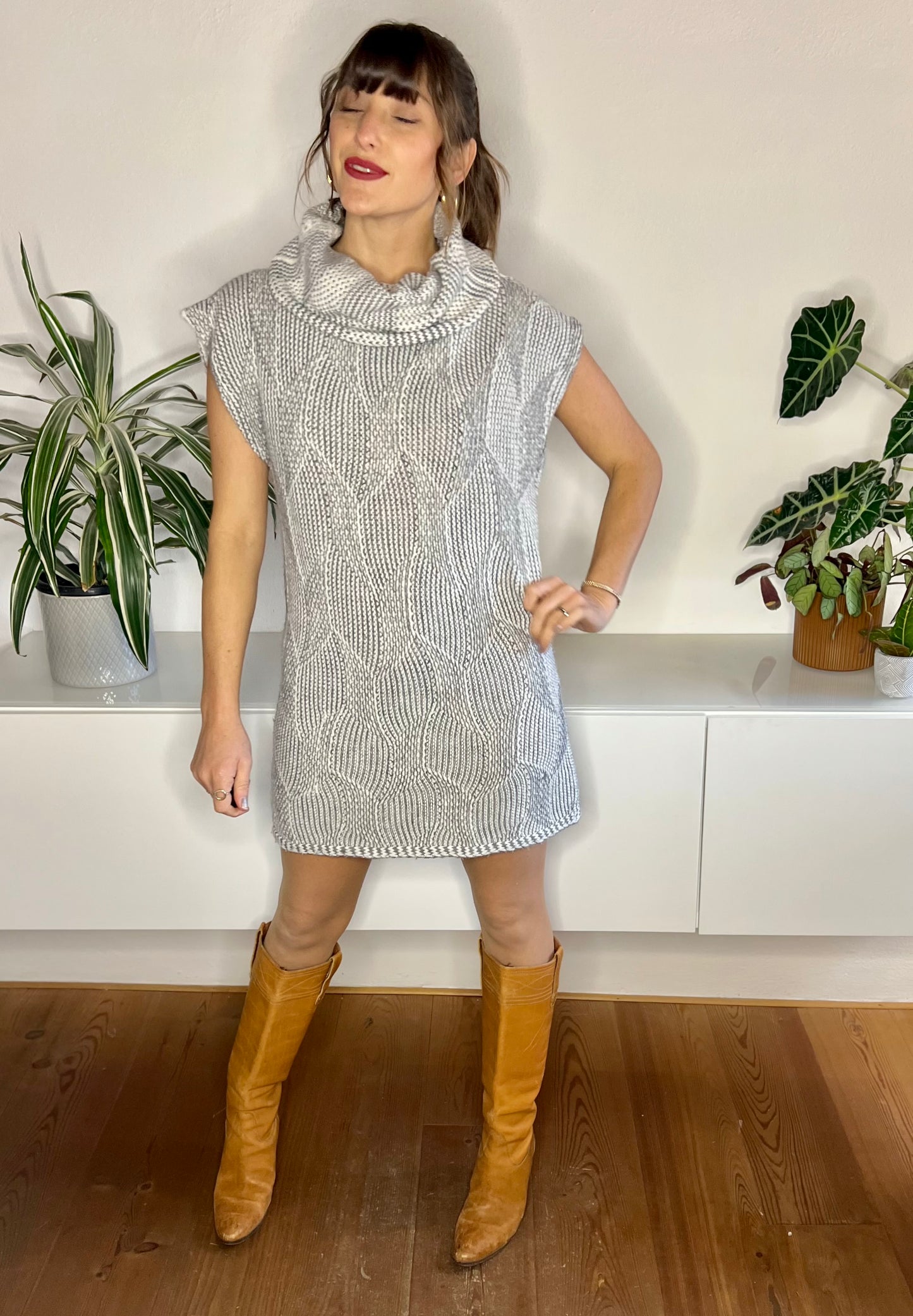 1990's vintage grey and white wool blend knit sweater dress