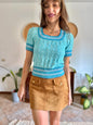 1970’s vintage turquoise,cream and blue textured knit top