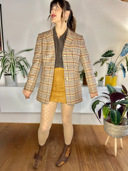 1970's vintage burgundy and brown oversize plaid wool blazer