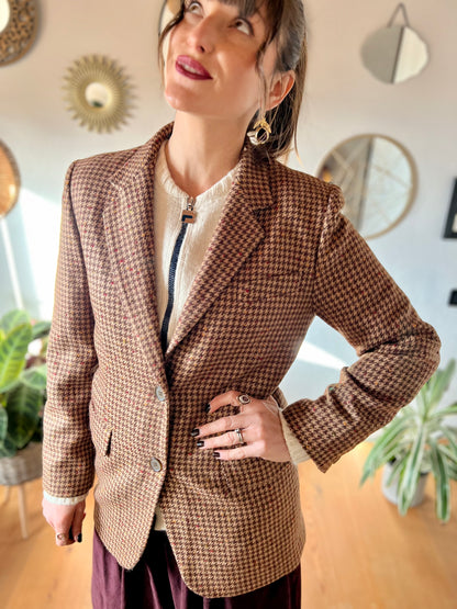 1970's vintage brown and tan houndstooth wool blazer