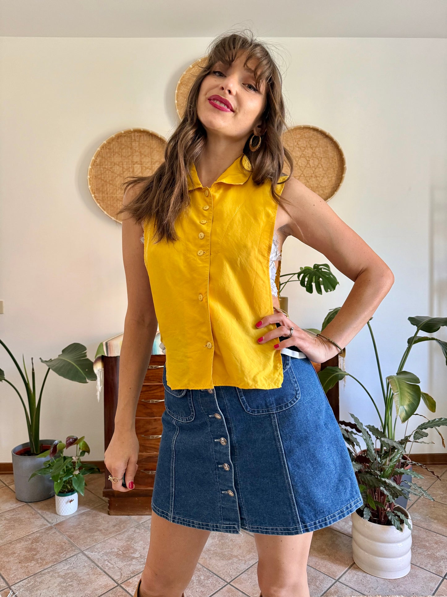 1970’s vintage yellow silk under shirt