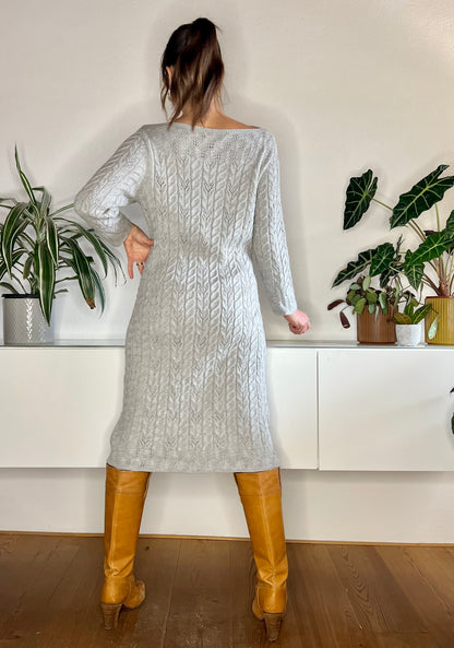 1990's vintage grey wool cable knit midi dress