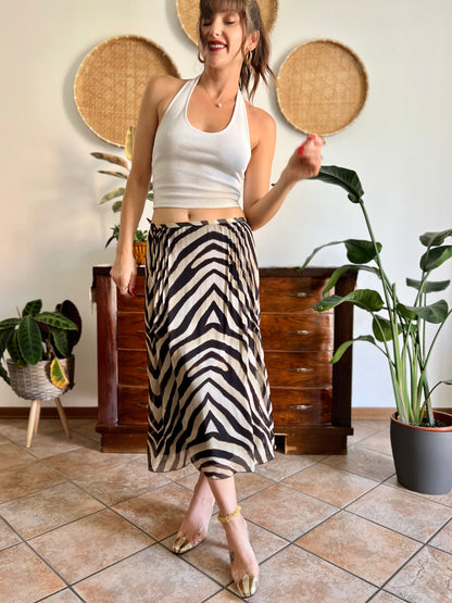 1990's vintage zebra print low waisted silk midi skirt
