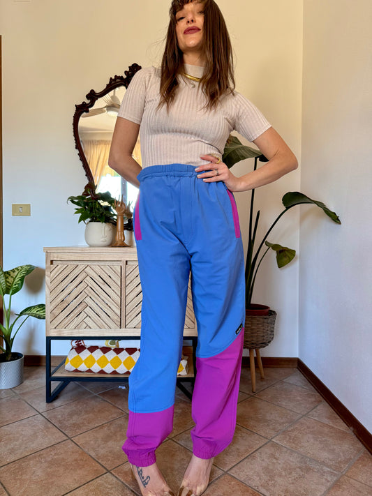 1990’s vintage blue and fuchsia wind breaker pants