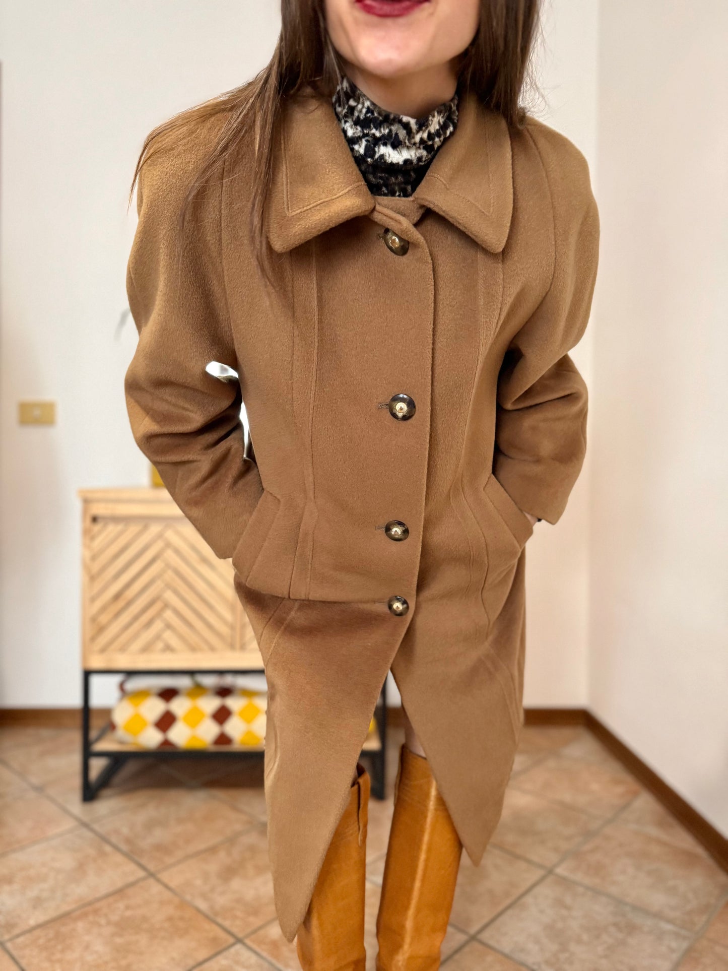 1970’s vintage tan wool overcoat with oversize button details