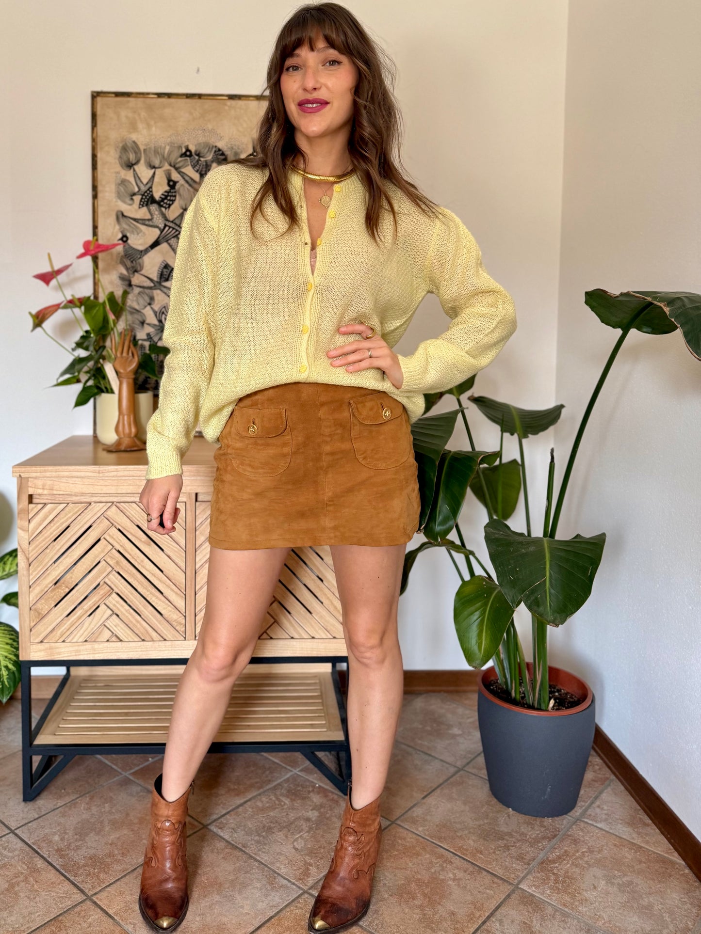 1960’s vintage hand knit butter yellow light weight wool cardigan