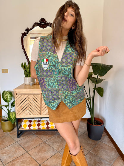 1970’s vintage turquoise, yellow and purple paisley vest