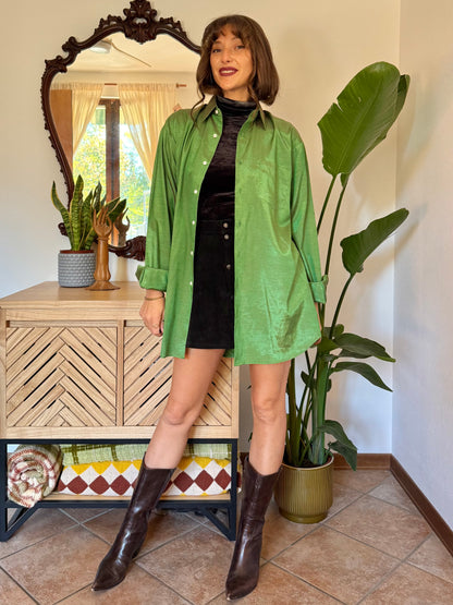1970’s vintage oversize green and brown iridescent silk blouse