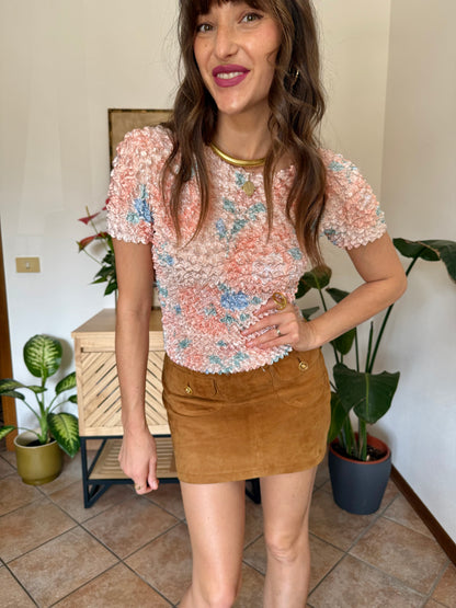 1990’s vintage pink, peach and blue crinkle top