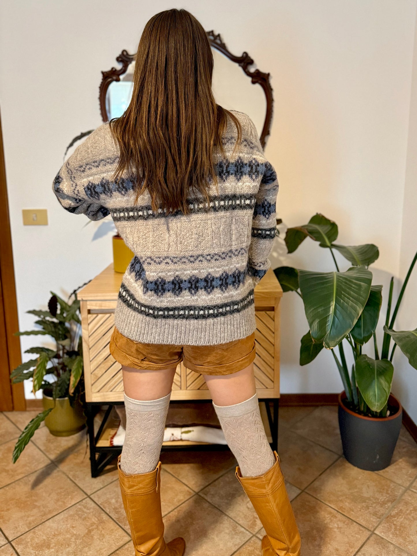 1990’s vintage thick knit alpaca and wool blend geometric pattern pullover