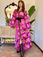 1970’s vintage fuchsia and gold floral weave brocade satin maxi dress