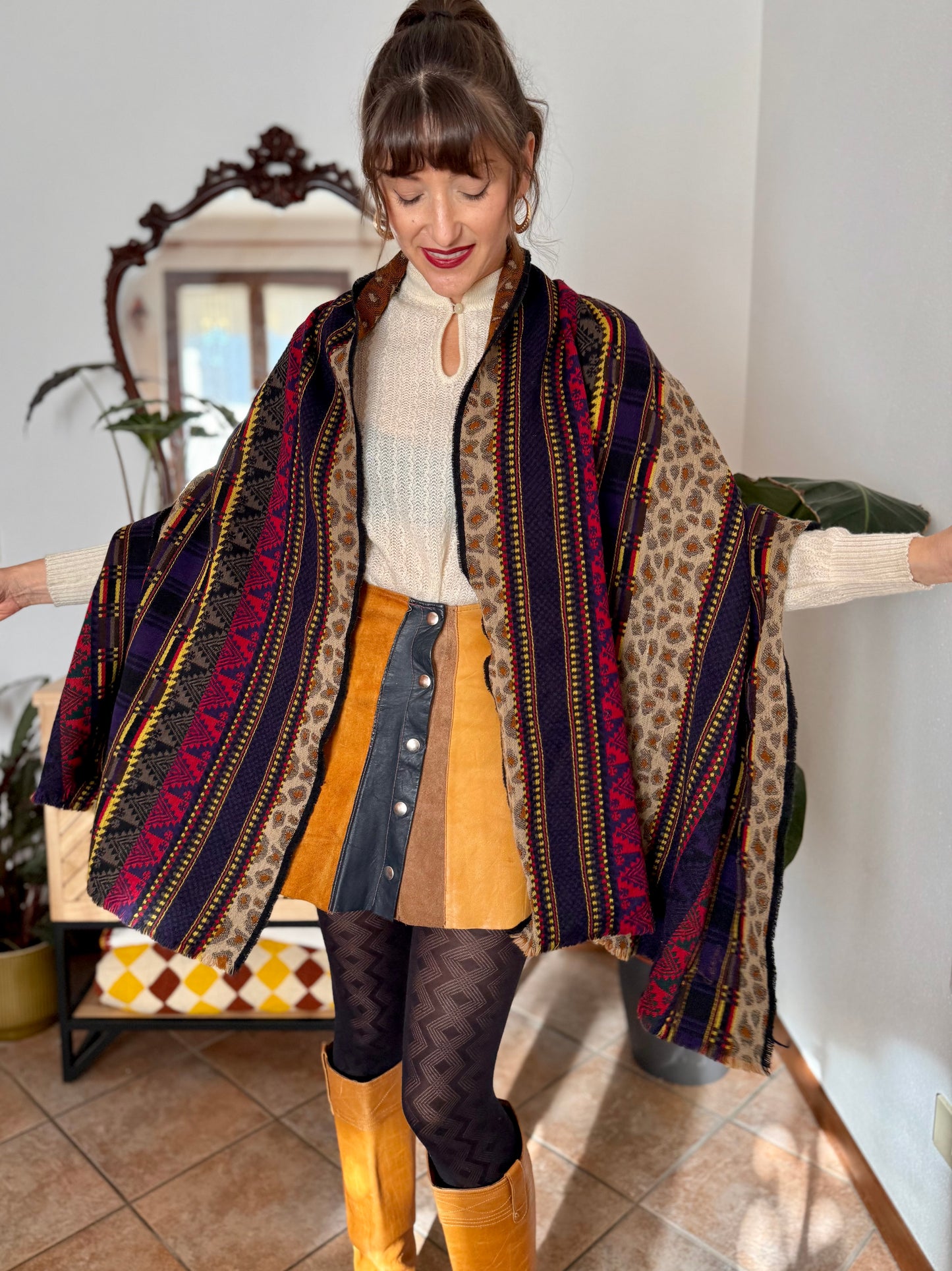 1970’s vintage multicolour wool scarf with mixed woven patterns