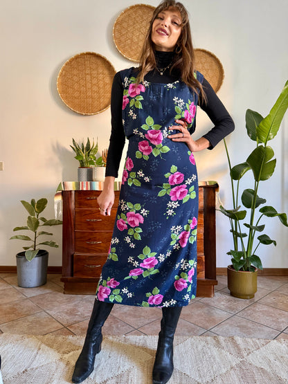 1990’s vintage navy blue and pink floral maxi dress