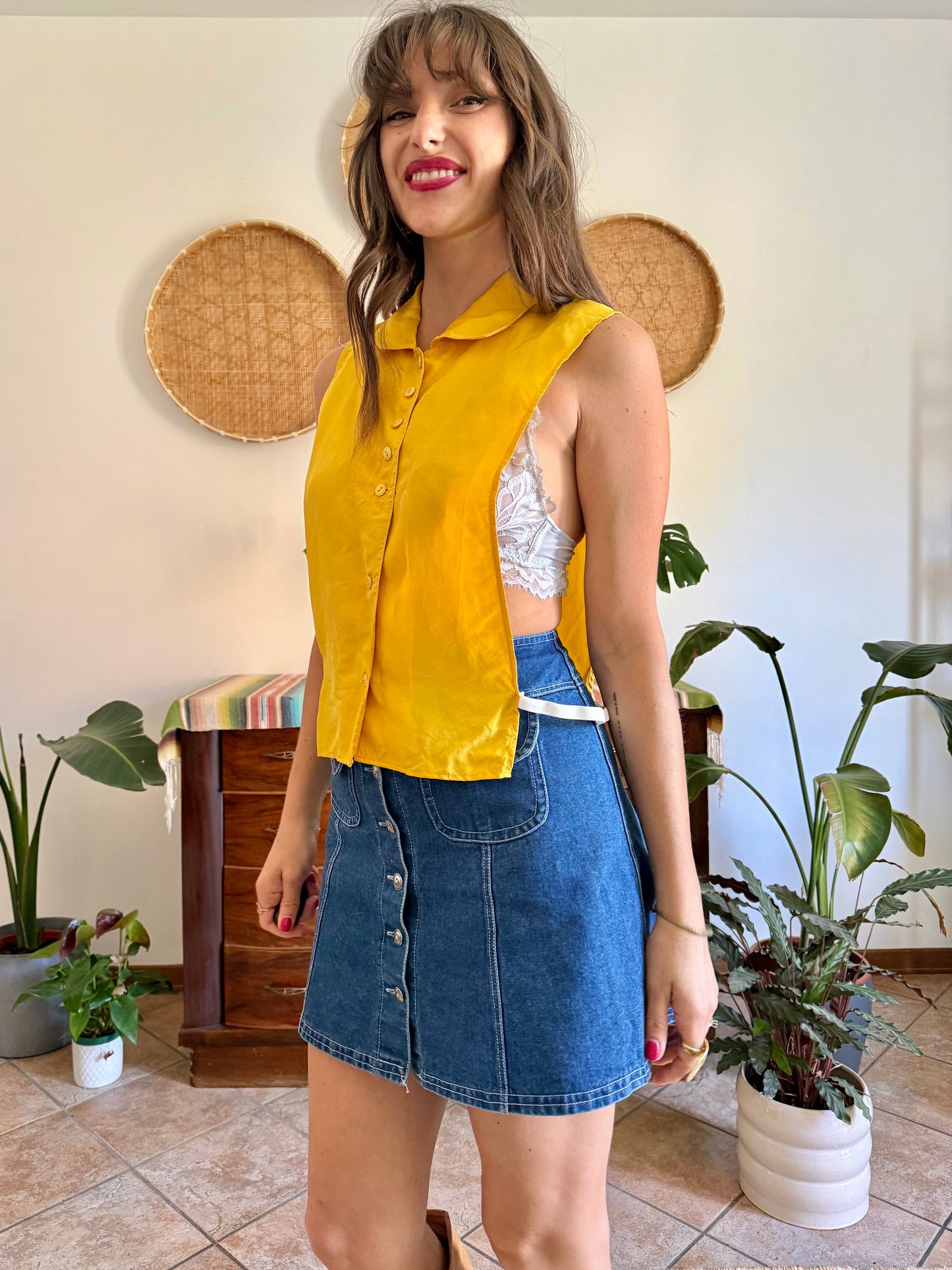 1970’s vintage yellow silk under shirt