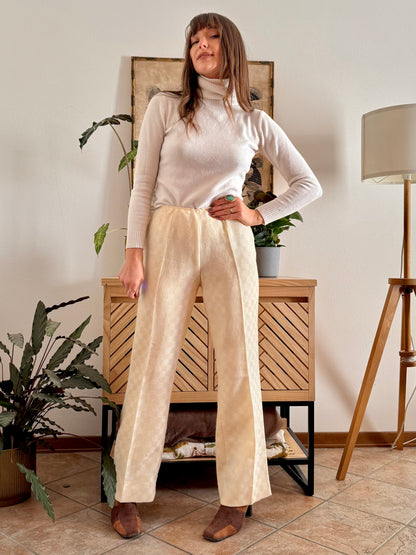1970's vintage cream checkered weave tweed wool trousers
