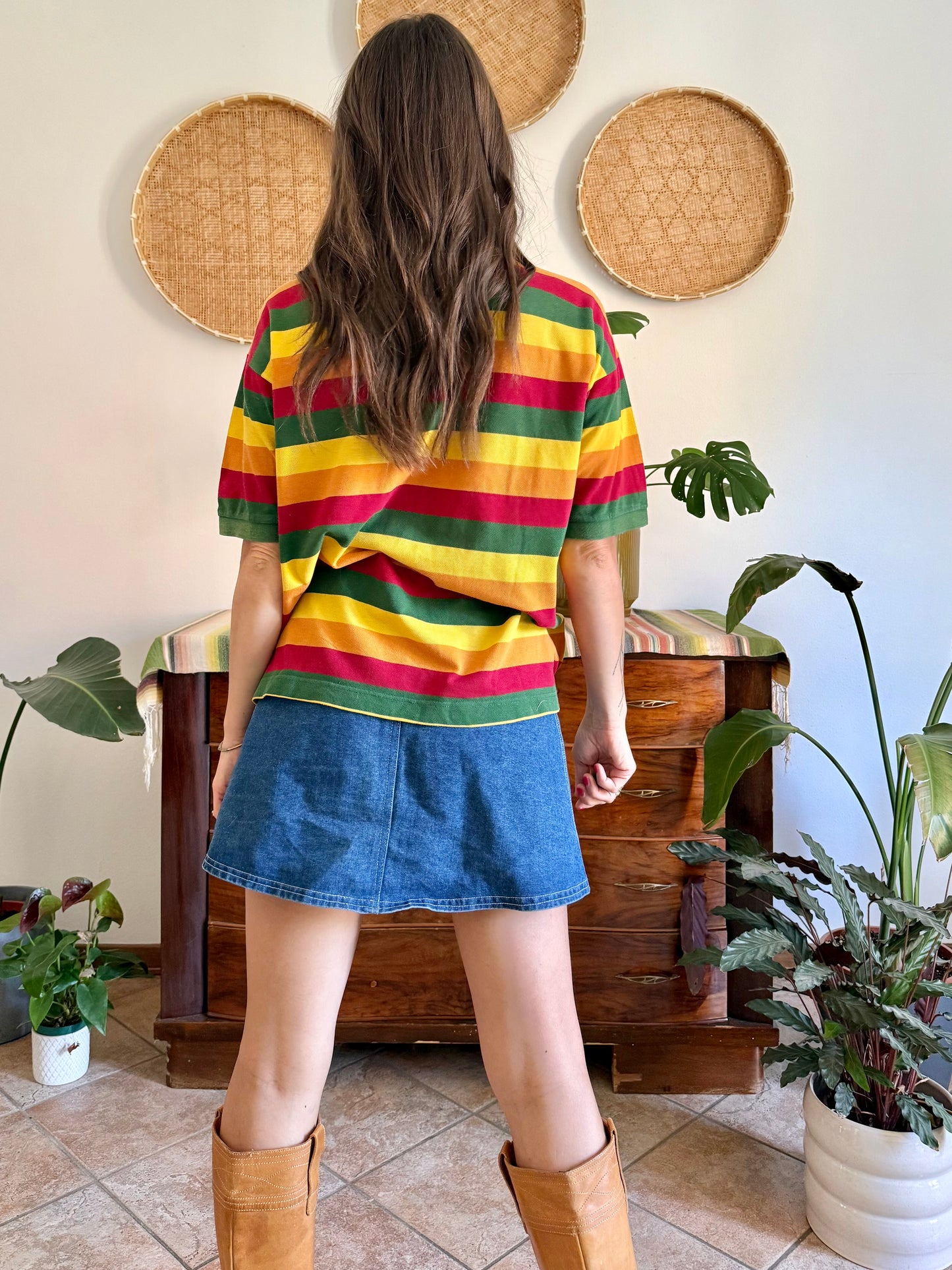 1990’s vintage red, yellow and green stripe polo