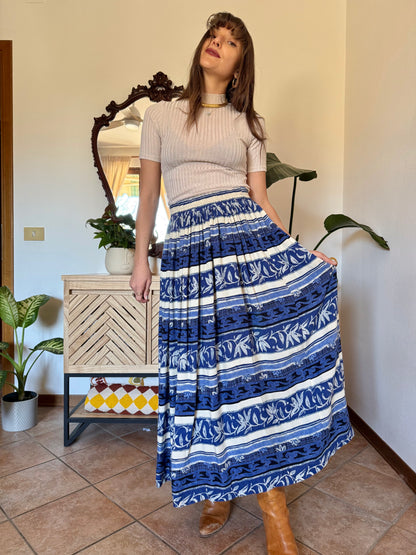 1990’s vintage blue and cream floral stripped maxi skirt