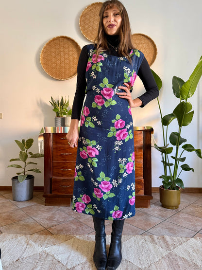 1990’s vintage navy blue and pink floral maxi dress