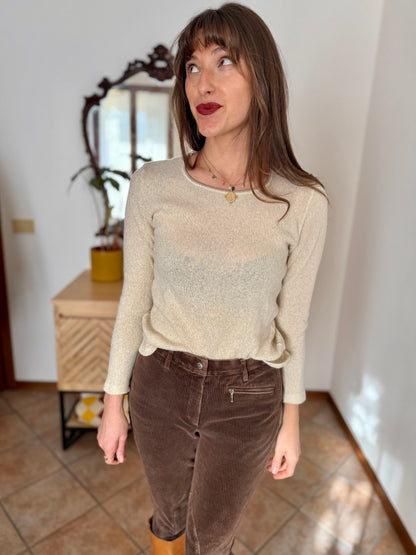 Y2k vintage cream Angora and wool blend pullover with golden thread woven throughout