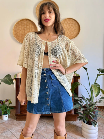 1970’s vintage oversize cream crocheted blouse