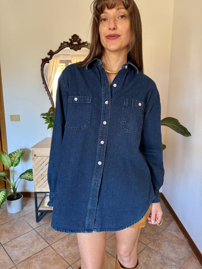 1990’s vintage thick dark denim shirt with metallic buttons