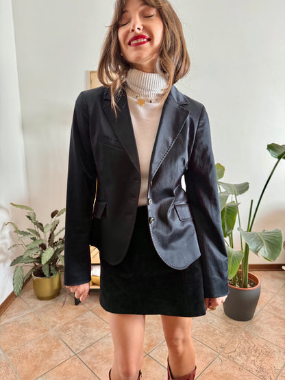 1990’s vintage black satin blazer with stitch detailing