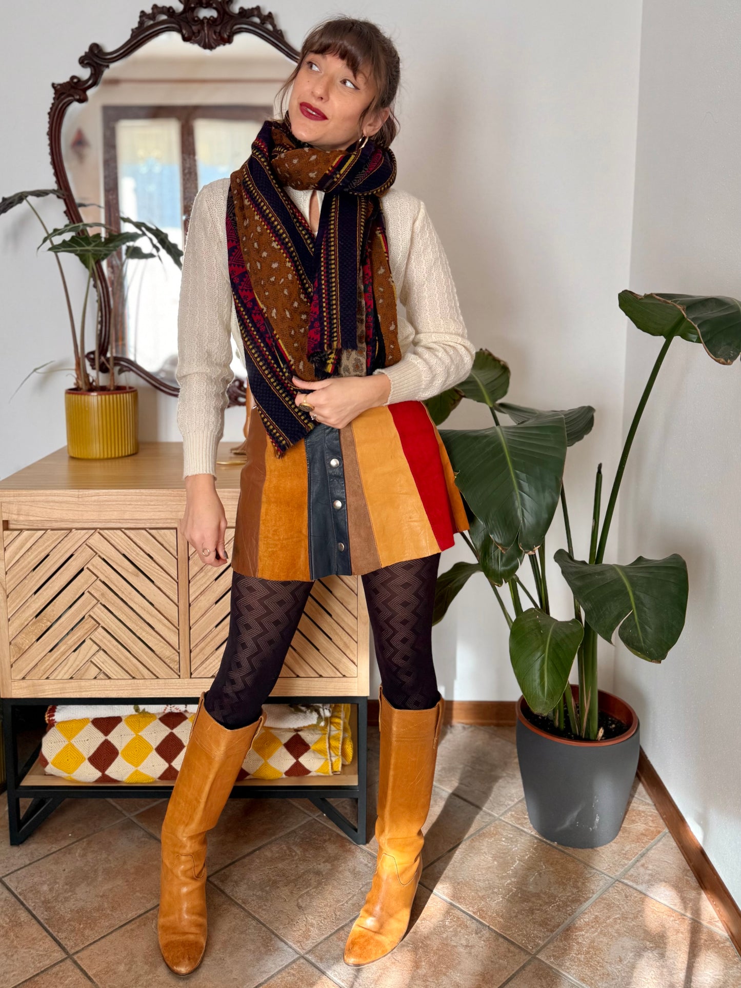 1970’s vintage multicolour wool scarf with mixed woven patterns