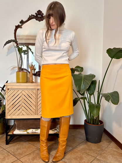 1970's vintage mustard yellow wool midi skirt