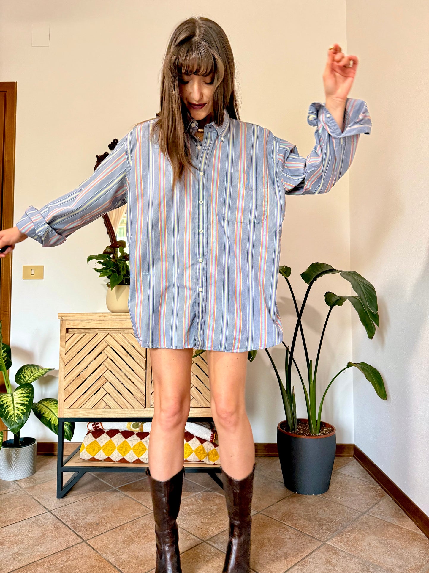 1990's vintage rainbow vertical stripe oversize button down shirt