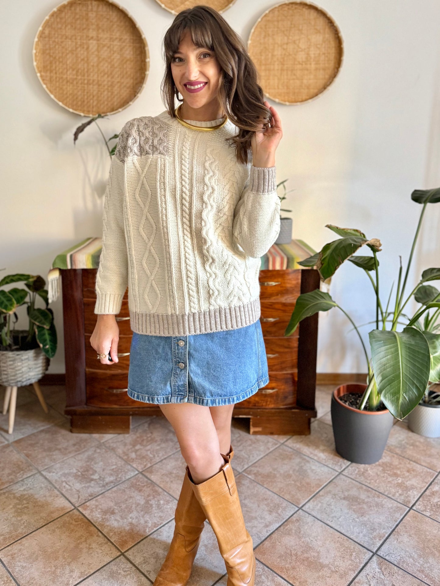 Y2k vintage new with tags cream wool and alpaca blend cable knit pullover