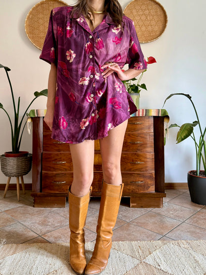 1980’s vintage fucsia and purple multi tonal floral shirt dress