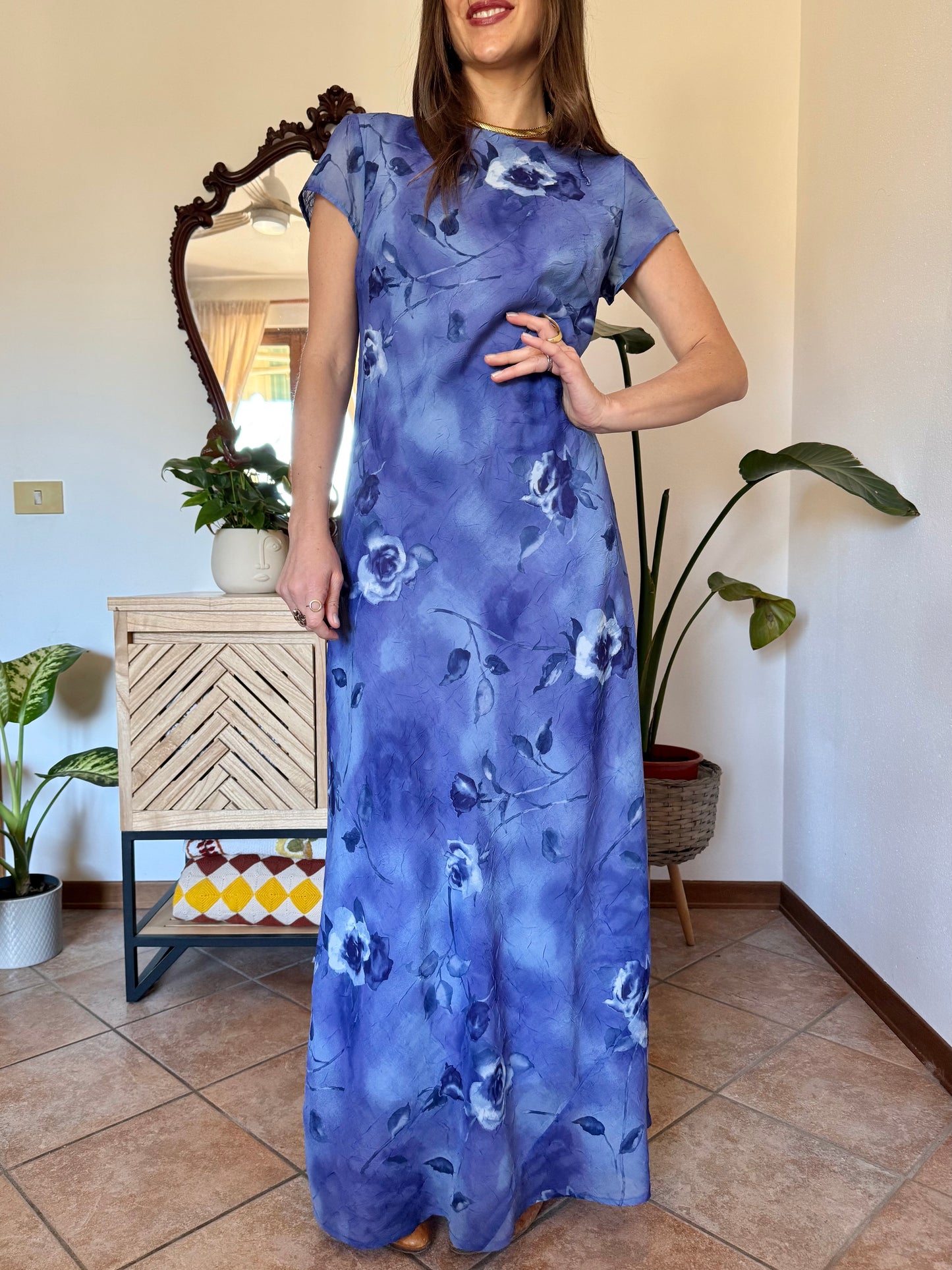 1990’s vintage multi-tonal blue floral maxi dress