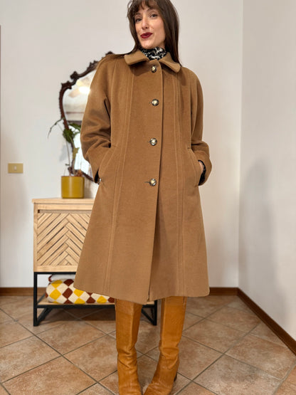 1970’s vintage tan wool overcoat with oversize button details