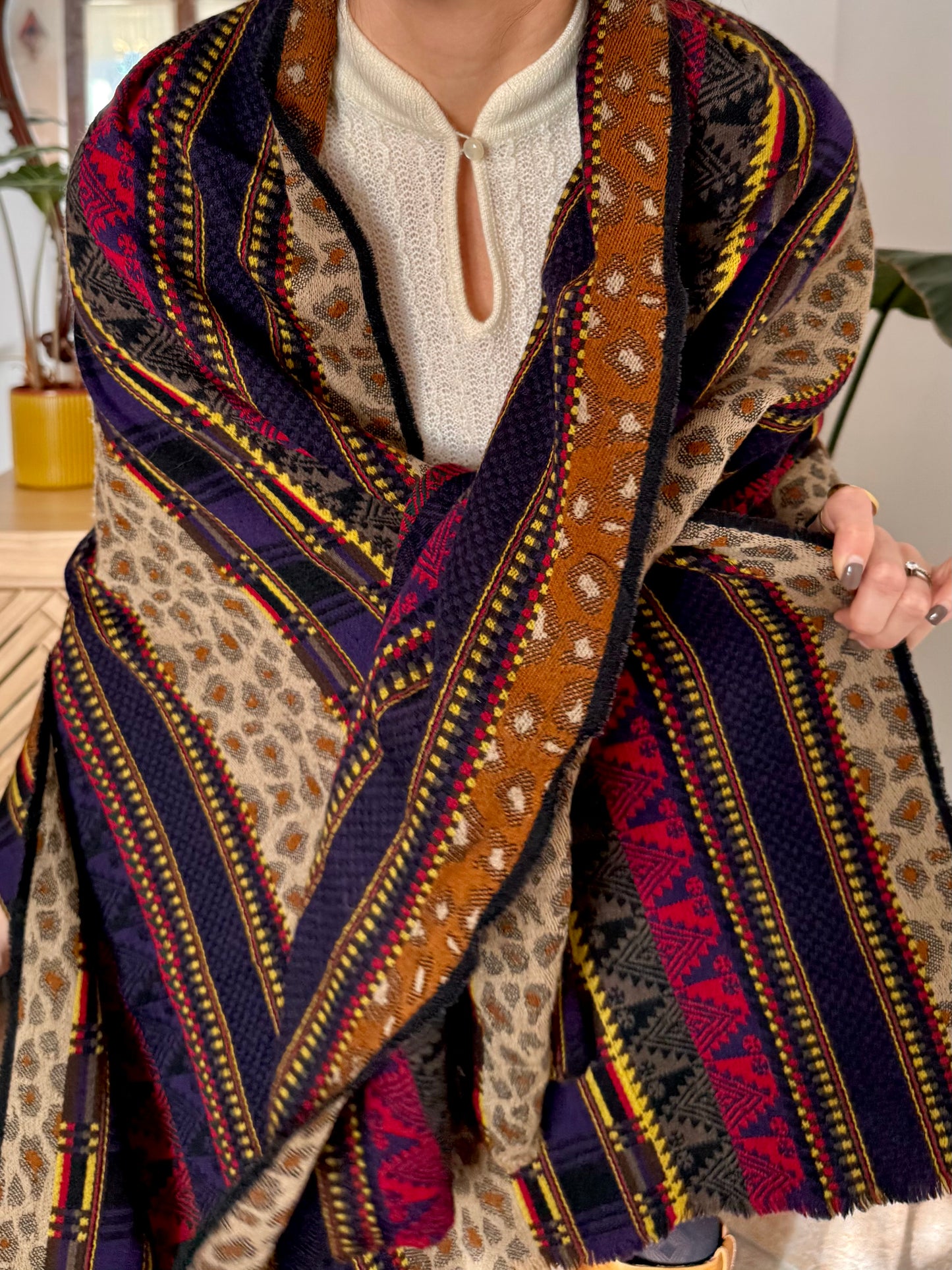 1970’s vintage multicolour wool scarf with mixed woven patterns