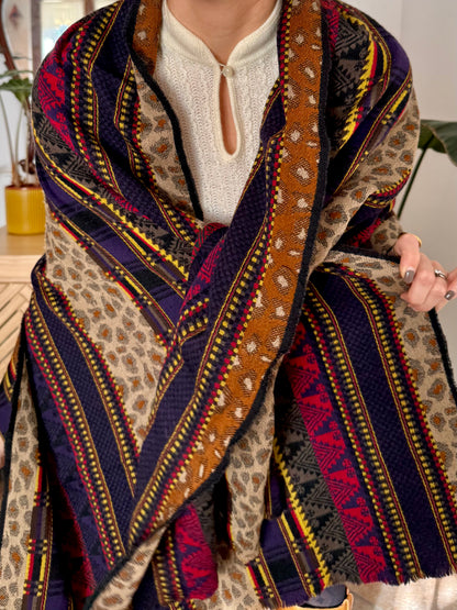 1970’s vintage multicolour wool scarf with mixed woven patterns