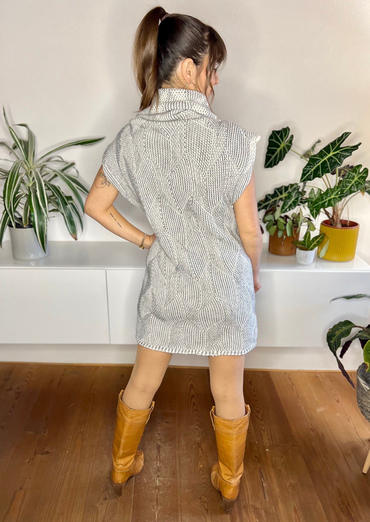 1990's vintage grey and white wool blend knit sweater dress