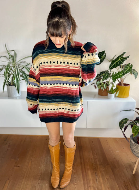 1970's vintage oversize stripe rainbow knit wool pullover