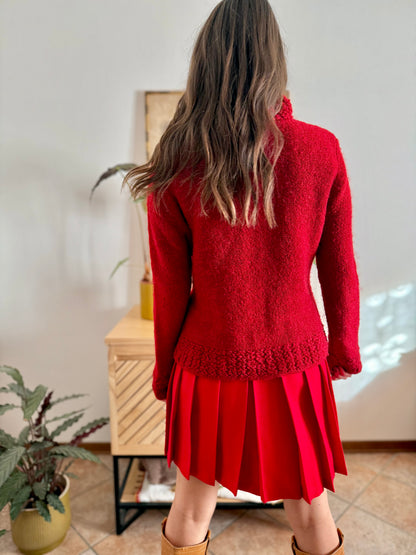 1990’s vintage textured cherry red knit zip up cardigan