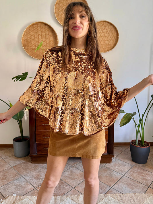 1990’s vintage copper color geometric sequin top/ cape