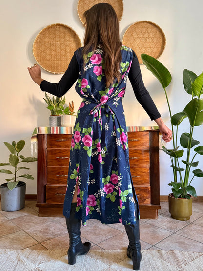 1990’s vintage navy blue and pink floral maxi dress