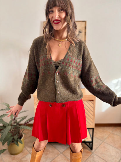 1990’s vintage green, red and khaki geometric knit wool and alpaca blend cardigan