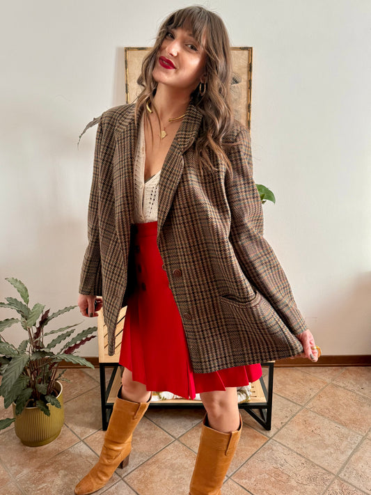 1970’s vintage khaki, red and green oversize wool and cashmere blend tweed plaid blazer