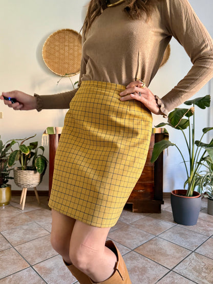1970’s vintage mustard yellow and grey herringbone mini skirt