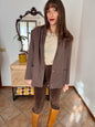 1970's vintage dark khaki brown oversize blazer with pleated shoulder details