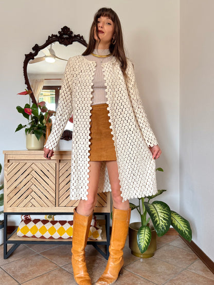 1970’s vintage cream crochet polka dot coat