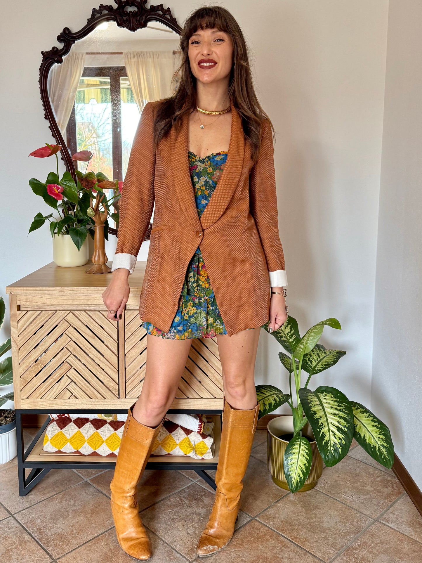 Y2k vintage orange and silver metallic polk a dot textured blazer