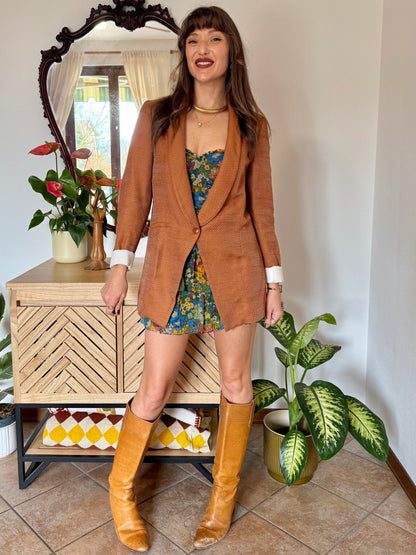 Y2k vintage orange and silver metallic polk a dot textured blazer